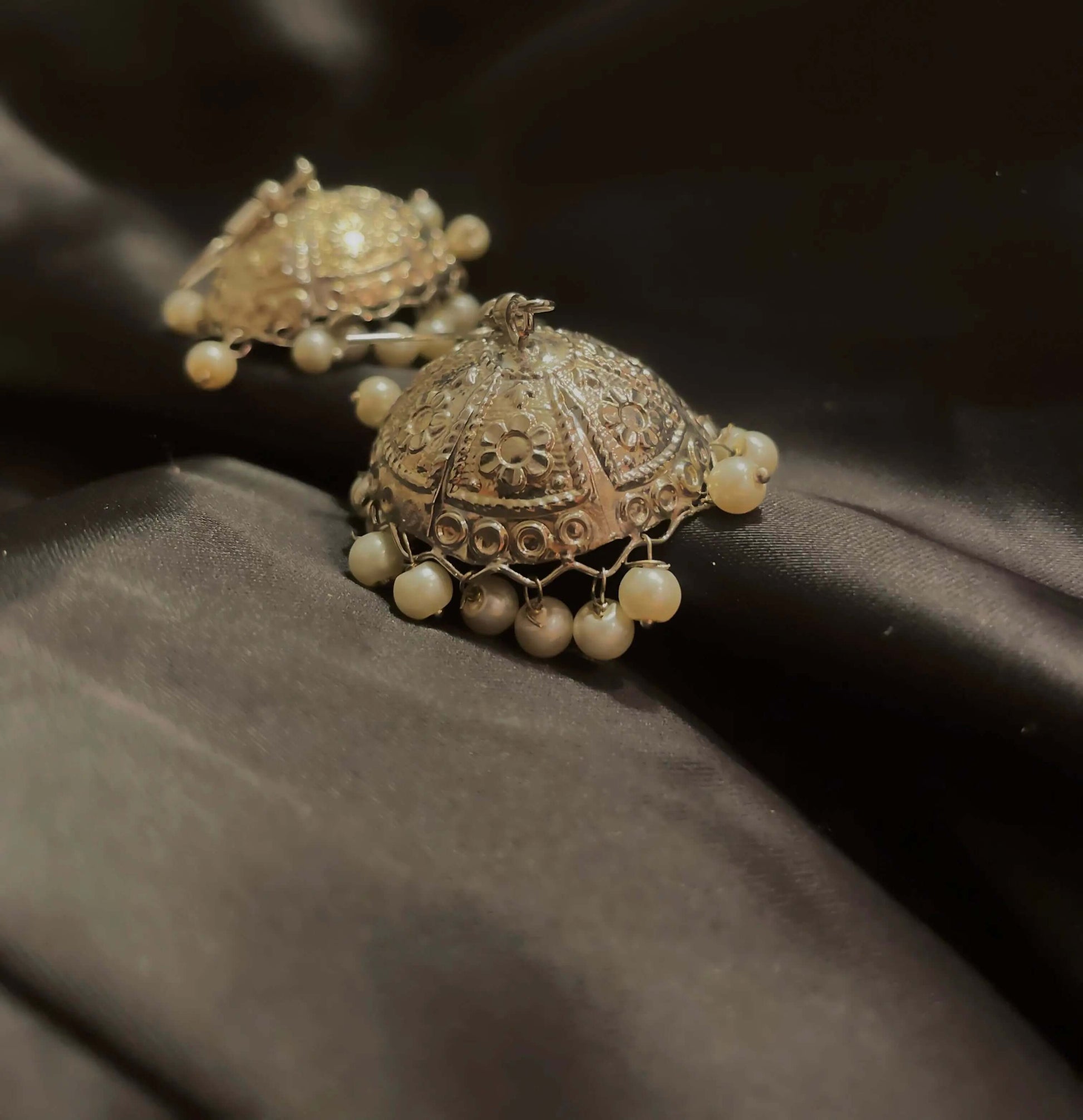 Anchal Earrings | Silver Rainbow Gold with Enamel and Pearls