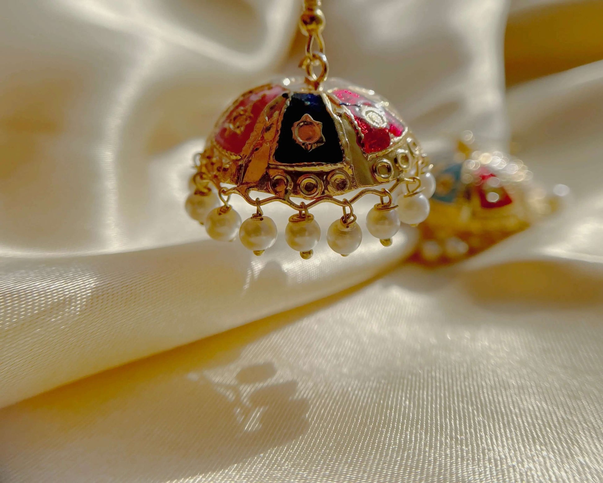 Anchal Earrings | Silver Rainbow Gold with Enamel and Pearls