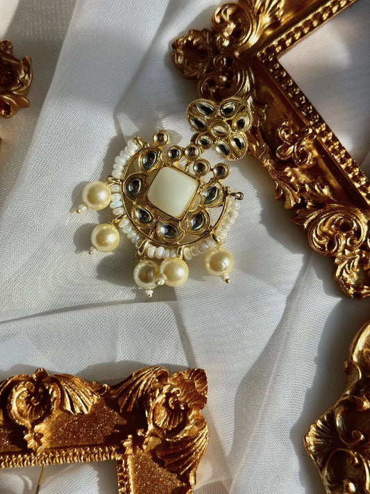 Gulnaz Earrings | Ornate Gold with Enamel and Pearls