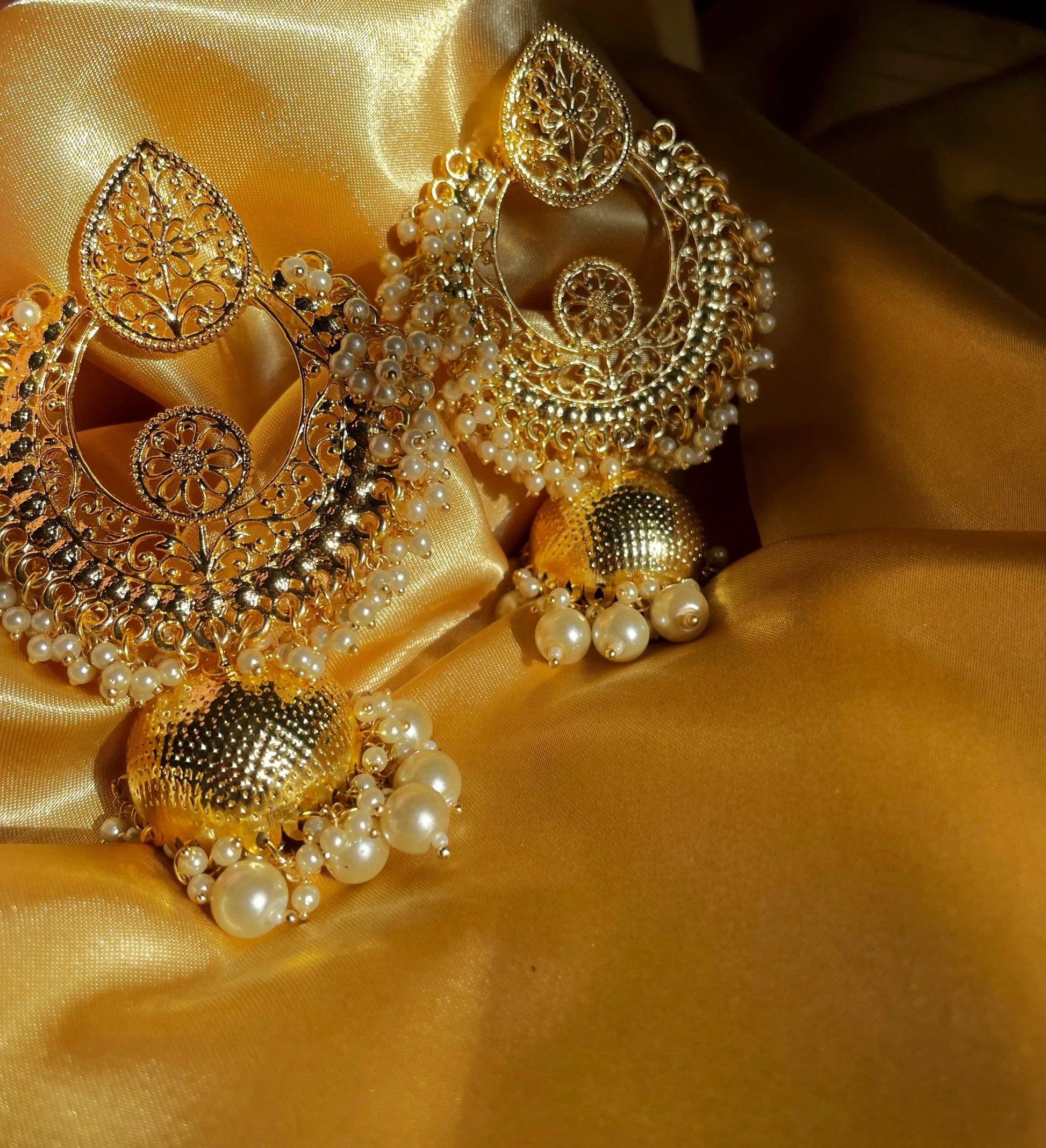 Parisa Earrings | Filigree Design with Pearls and Golden Charm