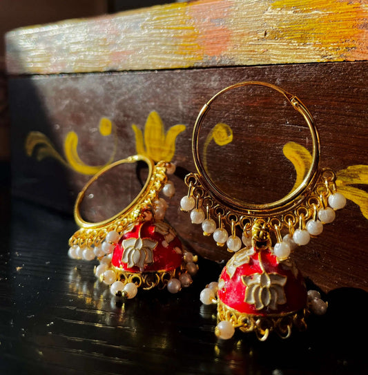 Parizaad Earrings | Vibrant Red and Pink with Gold Detailing